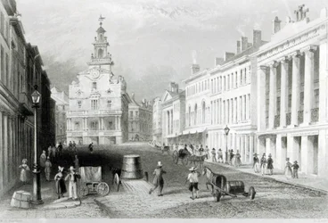 State Street, Boston, kaiverrettu S.Laceyn toimesta.