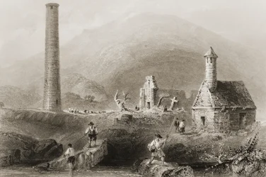 The Ruins at Glendalough, County Wicklow, Irlanti, George Virtuen "Scenery and Antiquities of Ireland", 1860-luku