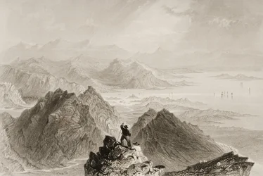 Näkymä Bantry Baylle Sugarloaf Mountainilta, Corkin kreivikunnasta, George Virtuen "Scenery and Antiquities of Ireland", 1860-luku