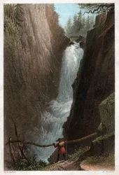 Aarin vesiputoukset Aar Gotthardin vuoristossa, Sveitsin Alpeilla. noin 1850 (kaiverrus)