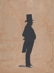 Tuntemattoman silinterihattuisen ja frakkipukuisen miehen siluetti, 1828-83.