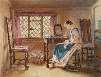 Valmistautuminen sunnuntaihin, n. 1832 (wc ja guassi paperilla)