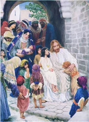 Jeesus ja lapset, Thomas Nelsonin julkaisemasta Raamatun kuvakirjasta, n. 1950