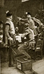 Regent Moray pidätti vihollisensa, 1569, kuvitus teoksesta "Hutchinson