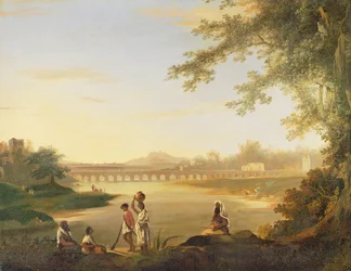 Marmalongin silta, jossa Sepoy ja alkuperäisasukkaat etualalla, n. 1783