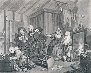 Porton edistyminen, levy viisi: Vanhenee, kun lääkärit kiistelevät, 1732 (etsaus ja kaiverrus)