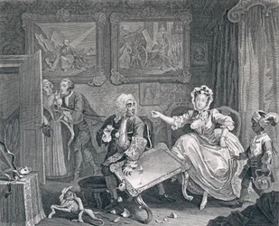 Porton edistyminen, levy kaksi: riitoja juutalaisen suojelijansa kanssa, 1732 (etsaus ja kaiverrus)