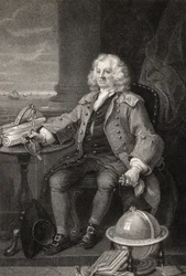 Kapteeni Thomas Coram, kaiverrettu Benjamin Holl, teoksesta The Works of Hogarth, julkaistu 1833
