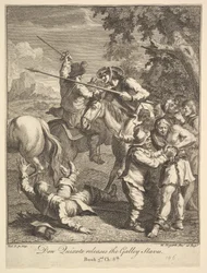 Don Quijote julkaisee Galley Slaves Six Illustrations -julkaisun Don Quijotelle, 1756 tai sen jälkeen.