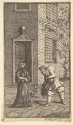 Hudibras kosimassa leskeä Seitsemäntoista pientä kuvitusta Samuel Butlersille Hudibras..., 1721-26.