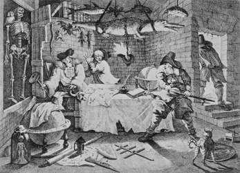 Hudibras lyö Sidrophelin ja hänen miehensä Whachumin Samuel Butlerin Hudibrasista