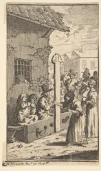Hudibras in Tribulation Seitsemäntoista pientä kuvitusta Samuel Butlersille Hudibras, no..., 1721-26.