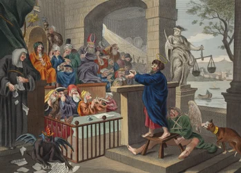 Paavali ennen Felixiä, kuvitus teoksesta "Hogarth Restored: The Whole Works of kuuluisan William Hogarthin, uudelleenkaivertanut Thomas Cook", pub. 1812 (käsinvärinen kaiverrus)