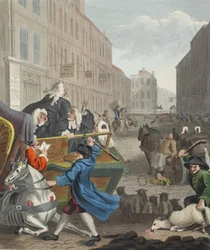 Crueltyn toinen vaihe, kuvitus teoksesta "Hogarth Restored: The Whole Works of kuuluisan William Hogarthin, uudelleenkaiverrettu Thomas Cook", pub. 1812 (käsinvärinen kaiverrus)