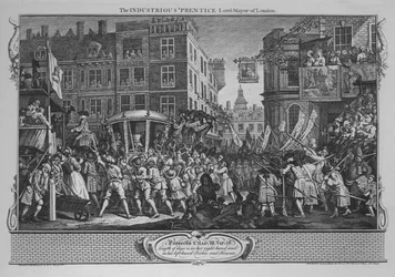 The Industrious Prentice Lord-Mayor of London - Kilpi 12 julkaisusta Industry and Idleness, 1747