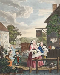 Kellonajat, Ilta, kuvitus teoksesta "Hogarth Restored: The Whole Works of kuuluisan William Hogarthin, uudelleenkaivertanut Thomas Cook", pub. 1812 (käsinvärinen kaiverrus)
