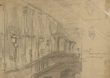 Recto: Tutkimus London Bridgestä "London Bridgelle Walesin prinssin ja prinsessan hääyönä", 1863 (grafiitti kiillotuspaperille)