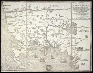 Uuden-Englannin kartta, kirjasta "Kertomus intiaanien vaikeuksista", William Hubbard ja John Foster
