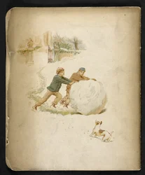Lapset ja lumipallo.  The Holiday Train: kappale "Dulce Domum" ... Kuvittanut W. J. Webb.  Frederick Langbridge  Lontoo, 1891