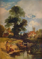 Jokikohtaus lasten kanssa Nuoret onkijat, 1843