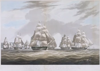 Itä-Intian komppanian laiva Inglis lähdössä St Helenalta heinäkuussa 1830.