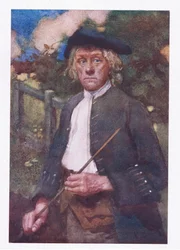 Mies oli vakava ja ankara katsottuna (väri litho)