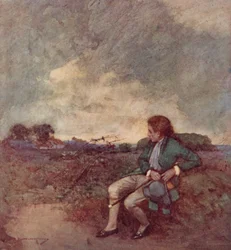 Kuvitus Oliver Goldsmithin teoksesta The Deserted Village (värilitho)
