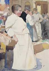 Madame la Menagere, Etaples (akvarelli paperille)