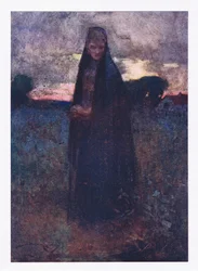 Hän jäi vain kaikesta vaarattomasta junasta, pohdiskelevan tasangon surullinen historioitsija (väri litho)