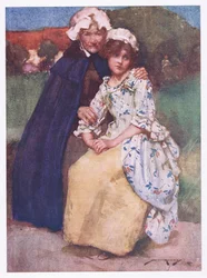 Neitsyiden röyhkeät rakkauden katseet sivuttain (väri litho)