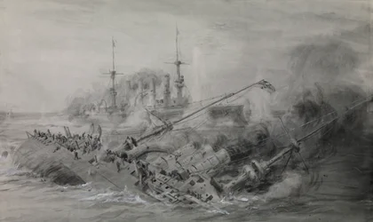 Scharnhorstin ja Gneisenaun viimeinen laiva; Falklandinsaarten taistelu, 8. joulukuuta 1914, noin klo 16.15, n. 1915-18 (pesu, harmaa, valkoisella korotettu).