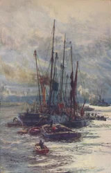 Hiilen purkaminen proomuihin, 1910