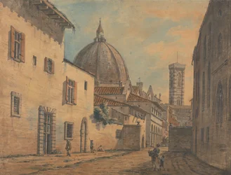 Firenzen katu, jonka taustalla on Duomo ja Campanile