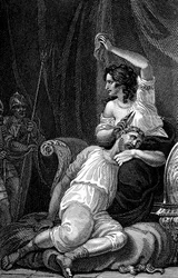 Delilah leikkasi Samsonin hiuksia ja vei näin hänen voimansa, 1820