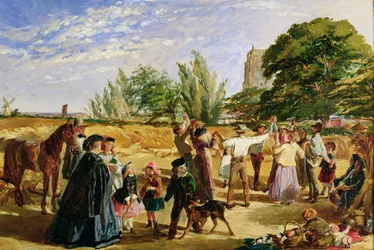 Sadonkorjuukohtaus Norfolkissa: sketsi "Hello Largesse", 1861