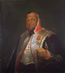 Eversti James Skinner CB (1778-1841) 1st Regiment of Local Horse, n. 1836 (öljy kankaalle paneelissa)