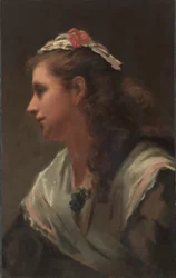 Hänen ensimmäinen mallinsa neiti Russell, noin 1873 (öljy kankaalle).