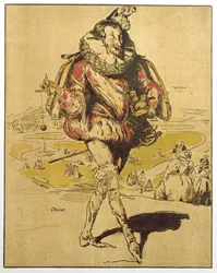 Chicot, kuvitus artikkelista "Characters of Romance", julkaistu ensimmäisen kerran 1900 (värilitho)