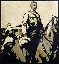 Lord Kitchener (1850-1916) kuvitus teoksesta "Twelve Portraits - Second Series", julkaistu 1899 (käsinvärinen puupalikka)