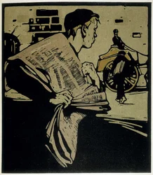 Newspaper Crier, Lontoo - teoksessa "" Types of London", kirjoittanut William Nicholson (1872-1949), toim. Floury