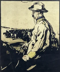Presidentti Theodore Roosevelt, kuvitus teoksesta "Twelve Portraits", julkaistu 1899 (käsinvärinen puupalikka)