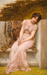 Nuoren naisen muotokuva marmoriistuimella, 1882.