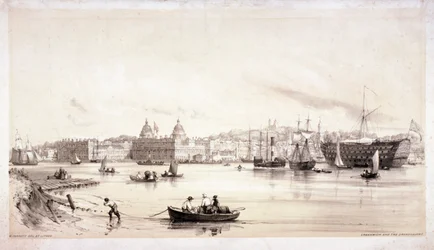 Näkymä Greenwichiin Thames-joen yli, Lontoo, vuodelta 1841.