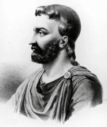 Aulus Cornelius Celsuksen (25 eaa.-50 jaa.) muotokuva, latinankielinen kirjailija, roomalainen ensyklopedisti ja lääkäri, kaiverrus 1800-luvulta