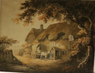 Tienvarren majatalo, noin 1800 (vesiväri paperille).