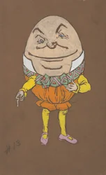 Humpty Dumptyn pukusuunnitelma Liisa ihmemaassa -teokseen, 1915
