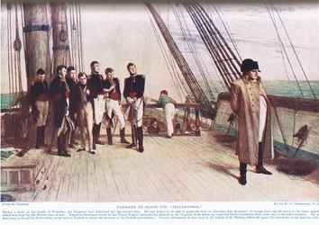 Napoleon Bellerophon-laivalla, kuvitus teoksesta "Hutchinson