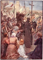 "Usein hän oli nähty ratsastamassa aasin päällä", levy "The Story of Francesta", kirjoittanut Mary MacGregor, 1920 (värillinen litho)