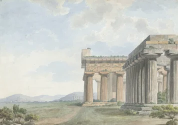 Näkymiä Levantissa: Paestumin temppelin rauniot, n. 1785 (wc, kynä ja muste grafiitin päällä paperilla)