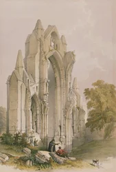 Guisborough Priory, East Endin sisustus, Yorkshiren luostarin raunioista, kaiverrus George Hawkins (1819-52), 1842